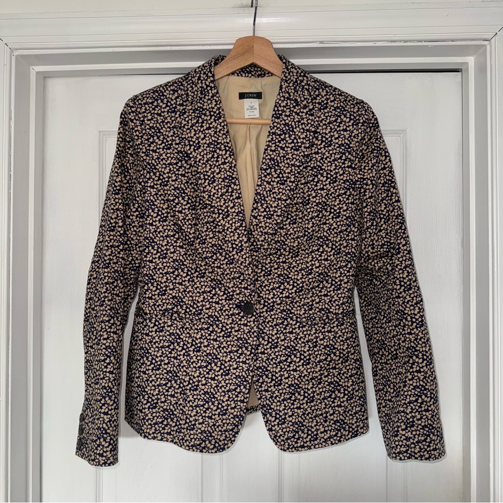 J. Crew Cotton Blazer Tan Navy 6 Sport Coat Jacket jcrew dress business casual